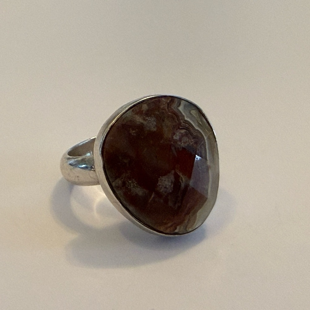 Sterling Silver Agate Statement Ring In Brown And… - image 3